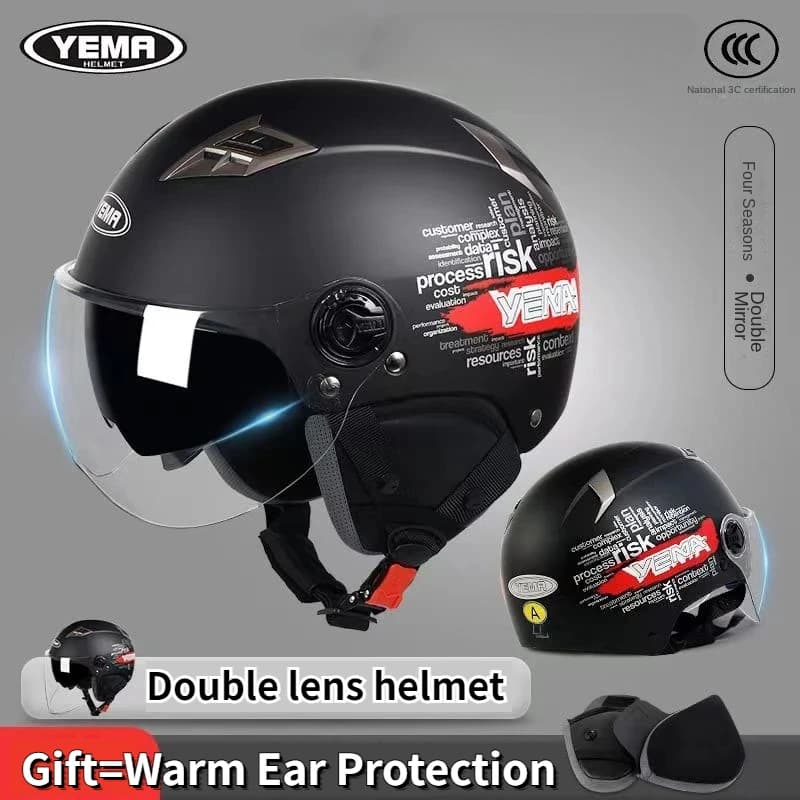 Helmet bike half helmet electric bike/moto safety helmet double lens sunshade for winter heat and ear protection