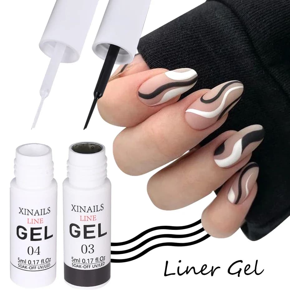 Penna di seta per smalto gel con fodera da 5 ml con pennello Nero Bianco Pittura semipermanente Strumenti per graffiti Disegno Vernici per manicure