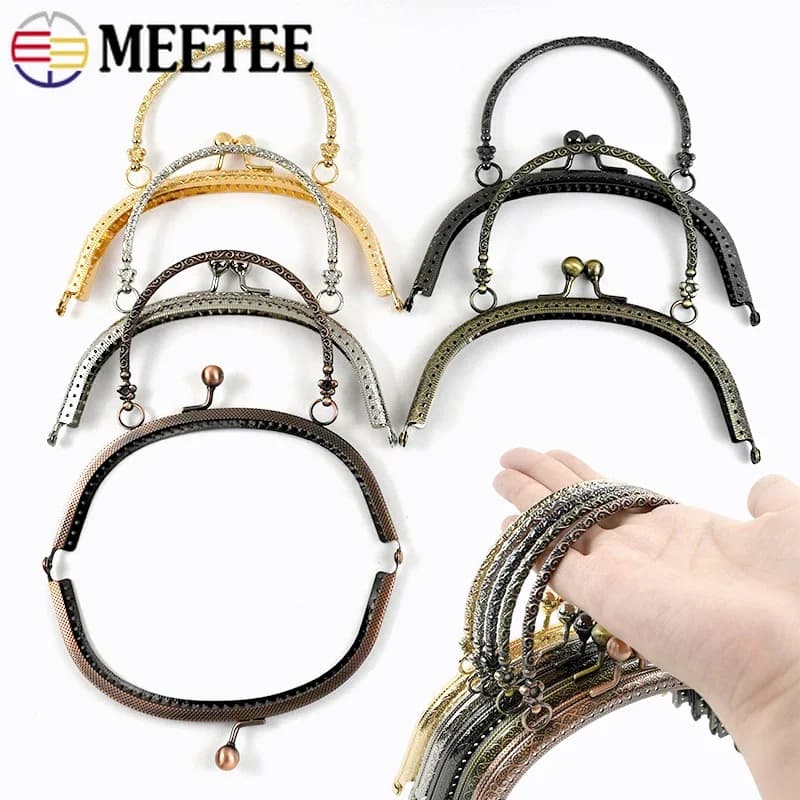 1/2/5Pcs Meetee 16cm Silver Metal Handle Embossed Handbag Purse Frame Wallet Kiss Clasp Bag Strap Bracket DIY Sewing Accessories