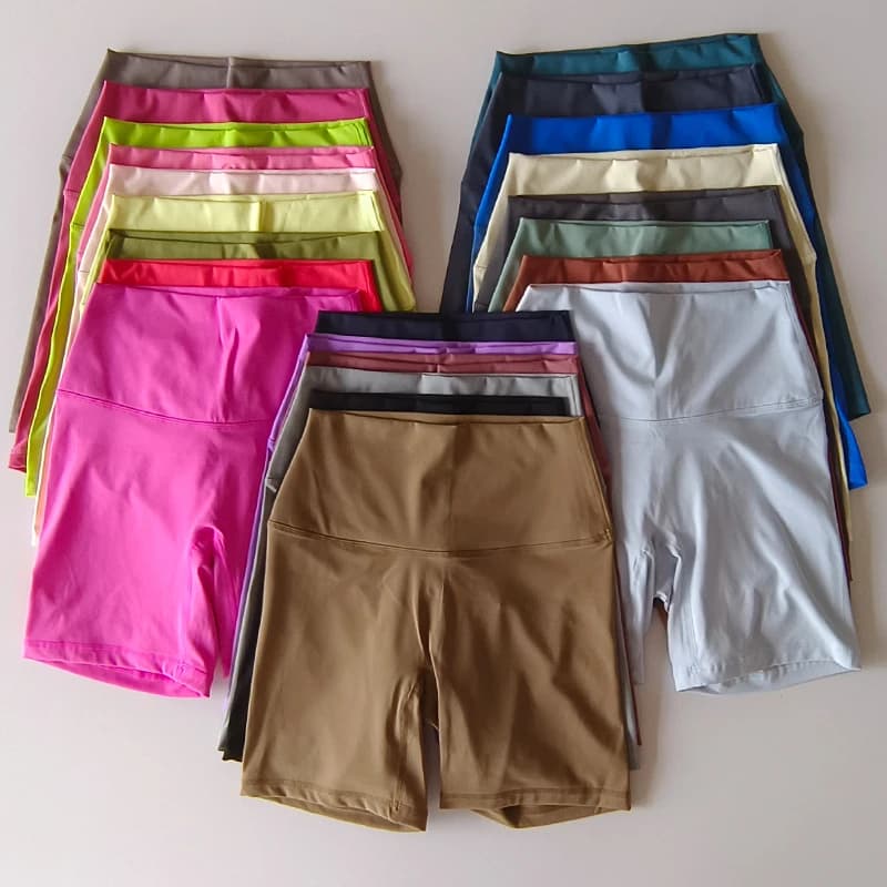Solid color Woman Fitness Sports Short Waist High Yoga Short Cycling Full training Jog Indoor squat-proof pockets
