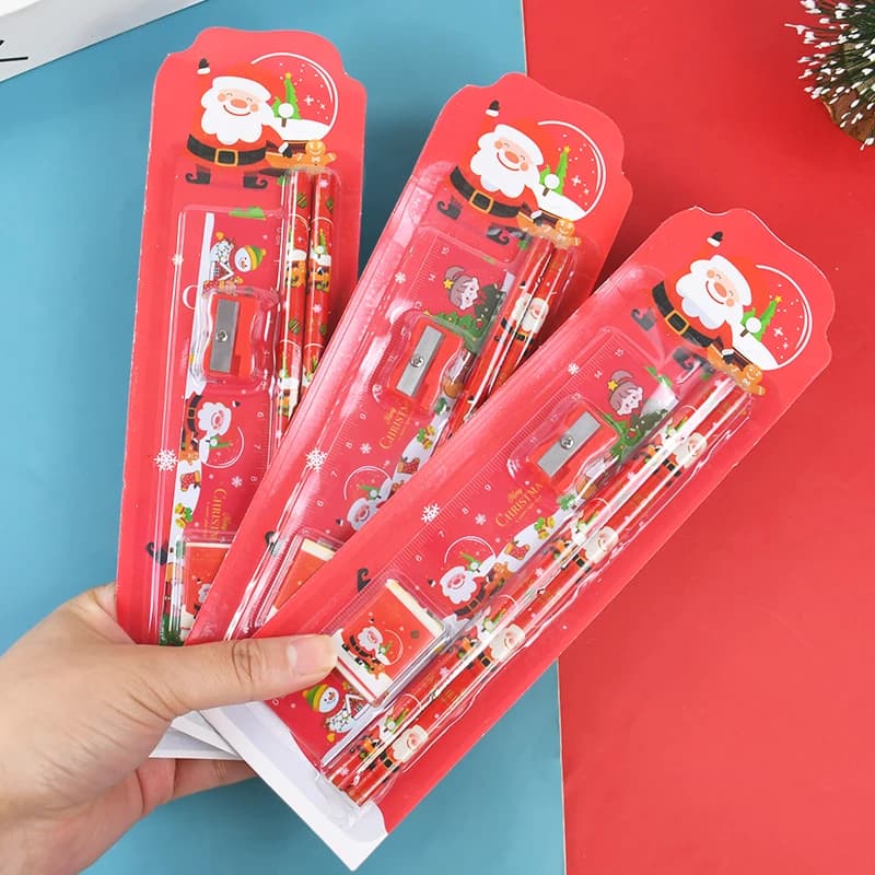 1/3set Cute Cartoon Santa Claus Pencil Eraser Ruler Stationery Set Children Student Back To School Stationery Supply Xmas Gift