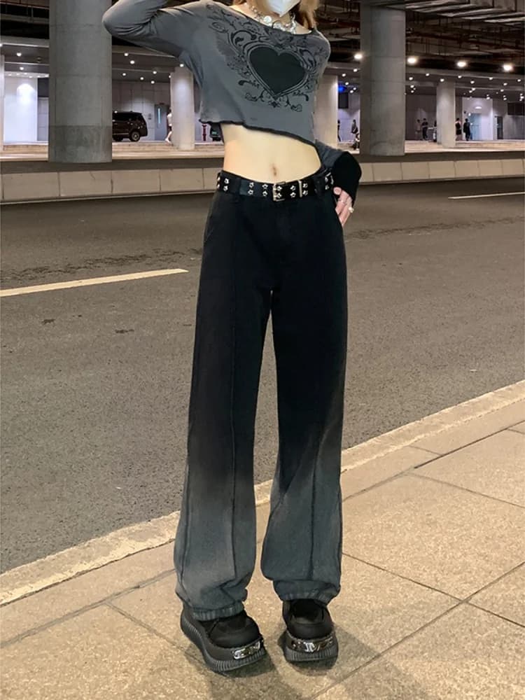 Graduated Color Men's Jeans Oversize Straight Leg Loose Wide Leg Pants American High Street Style Summer New Arrival