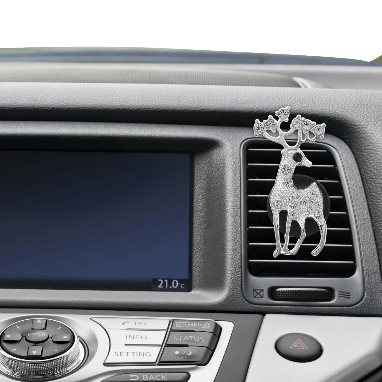 Car Air Vent Clips Deer Shaped Crystal Dashboard Decor Refillable Essential Oil Diffuser Silver Car Fragrance Accessories