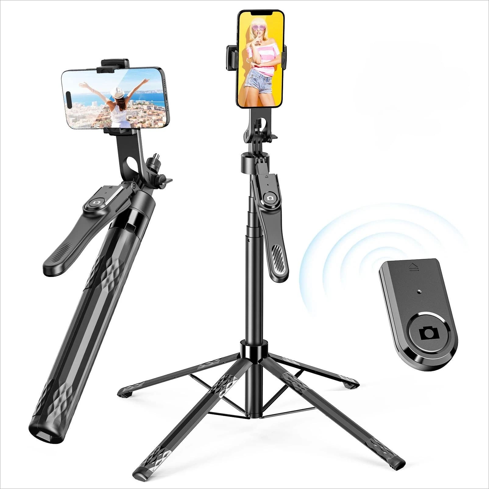 Treppiede per telefono cellulare da 72 pollici con supporto da viaggio remoto a 4 gambe Selfie Stick per iPhone Android Registrazione video compatibile Pro MAX
