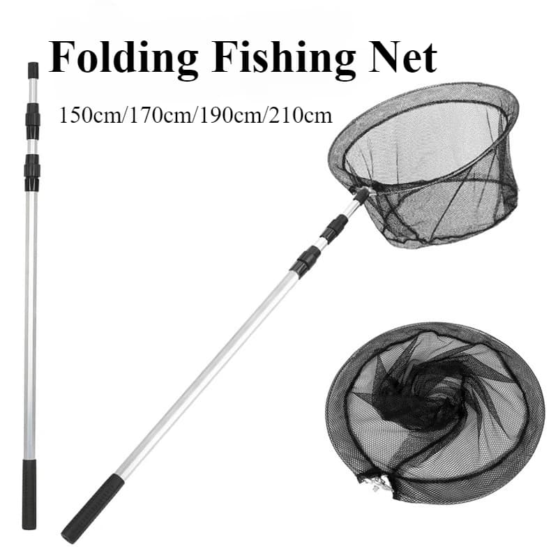 Guadino da pesca in lega di alluminio telescopico durevole estendere fino a 190 cm/130 cm/170/210 cm rete pieghevole sicura per la cattura dei pesci