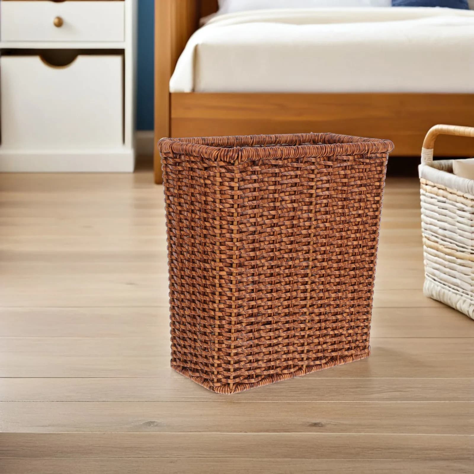 Large Open Top Imitation Rattan Trash Can Woven Decorative Waste Basket for Living Room Bedroom Office Farmhouse Kitchen