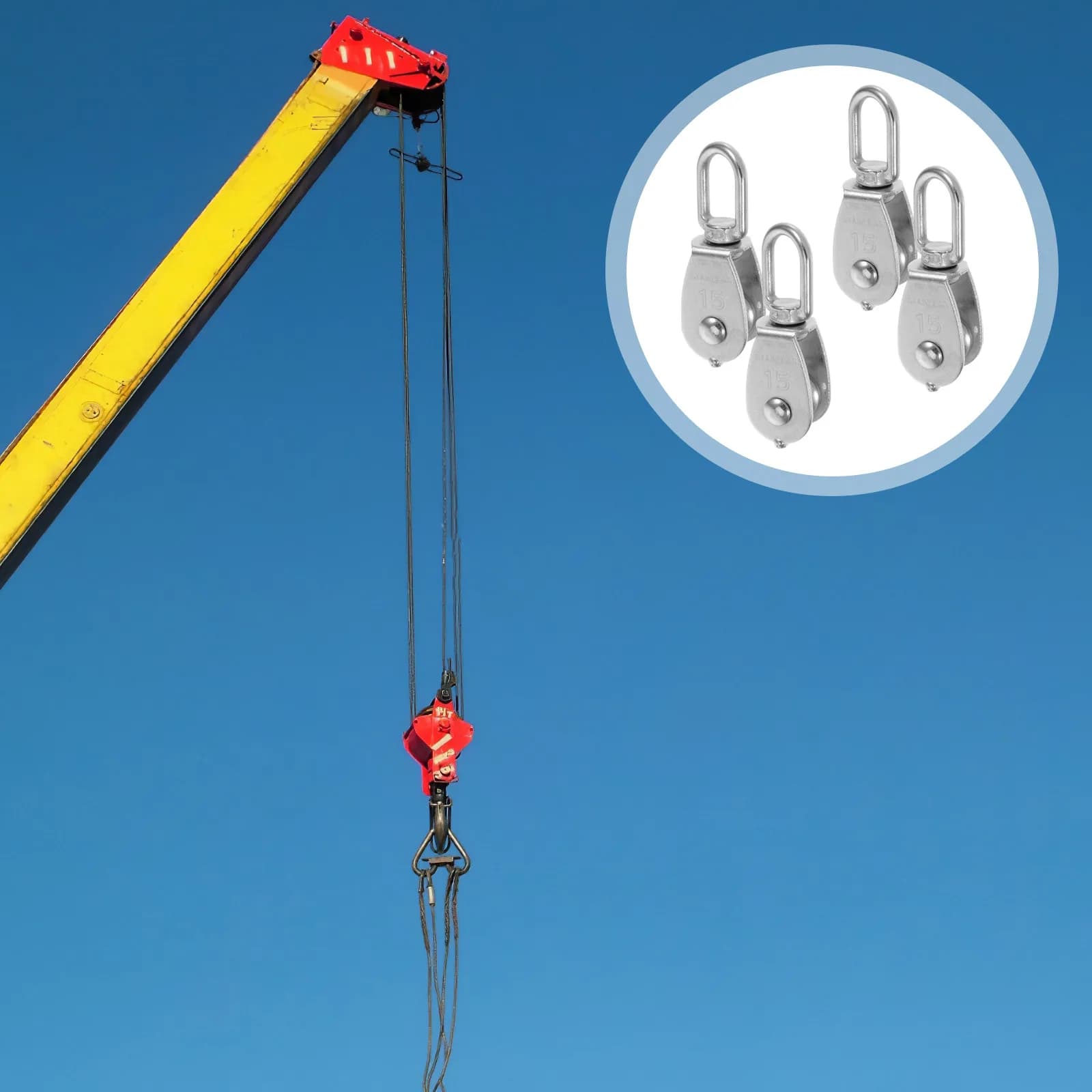 4Pcs Stainless Steel Single Pulley Block Heavy Duty Wire Rope Lifting Pulley with Rotating Hook for Industrial Warehouse Marine