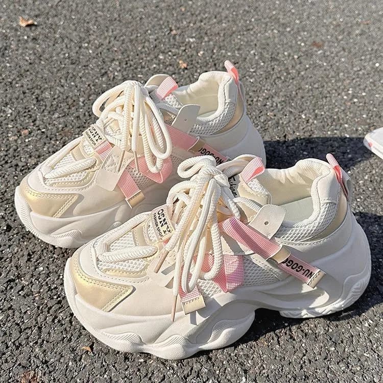 Primavera Autunno Nuove scarpe da ginnastica classiche da donna Mesh Scarpe casual traspiranti Scarpe da corsa durevoli per esterni con suola spessa che aumentano l'altezza
