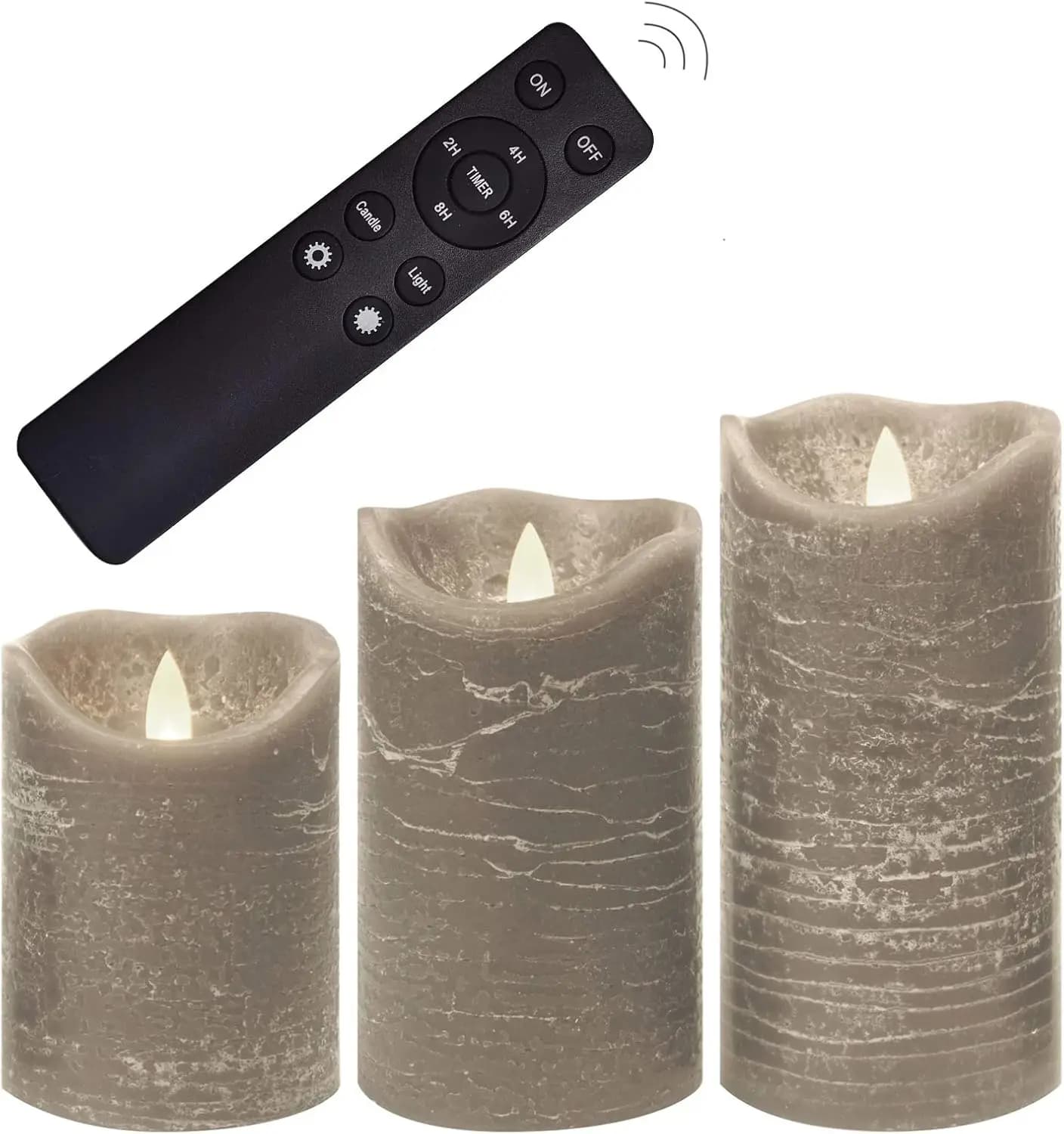 Cera Vera Flameless Candles with Remote Control and Timer, Column LED Lights with Realistic Background Effect for Home Decorations, Weddings and Celebrations, Set of 3 Grey