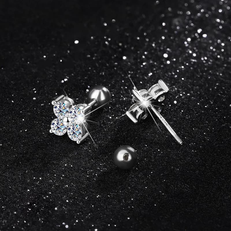 S925 Silver Platinum-Plated 0.6CT Per Ear D Color Versatile Flower Moissanite Stud Earrings Fine Jewelry