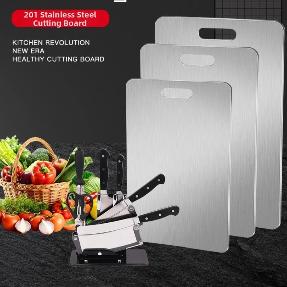Double-Sided Stainless Steel Cutting Board Thickened Multi-functional Fruit Cutting Board Mildew-Proof Chopping Tray