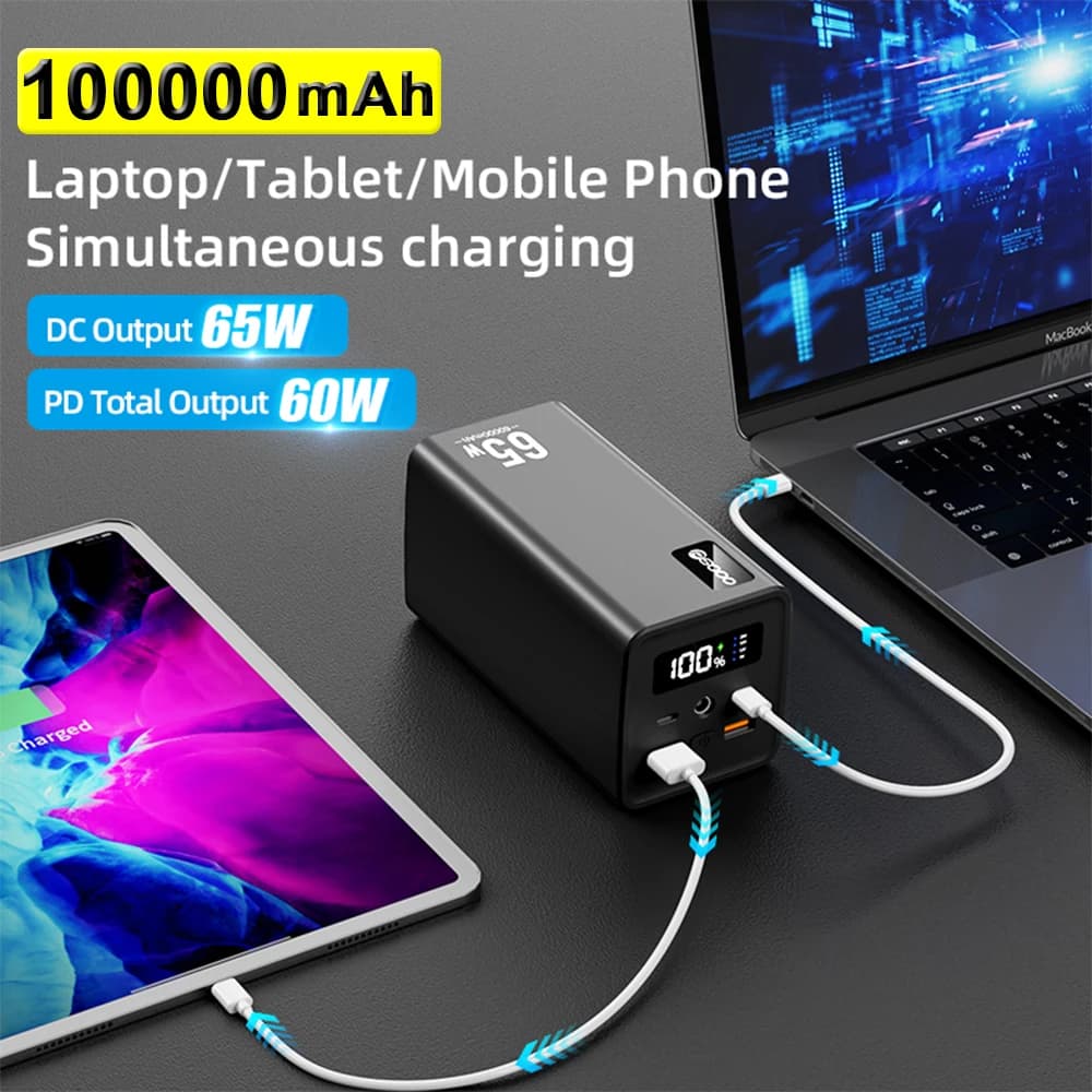 PSOOO Dc Laptop Powerbank 65w Router Ricarica super veloce Batteria esterna portatile Telefono 100000 Mah Power Bank Per iPhone Xiaomi