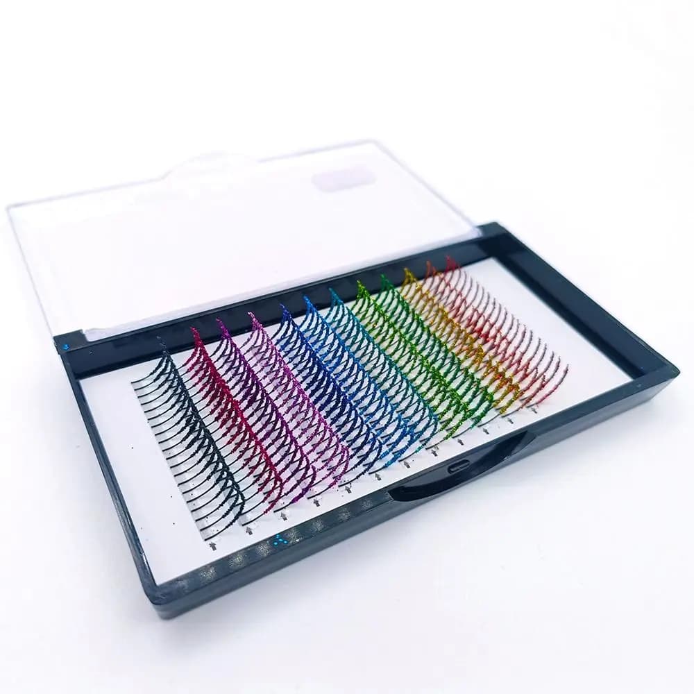 Ciglia Finte Colorate in Visone, Ciglia Finte Colorate, Ciglia a Ciuffetti Individuali, Ciglia per Cosplay, Ciglia Colorate Glitterate