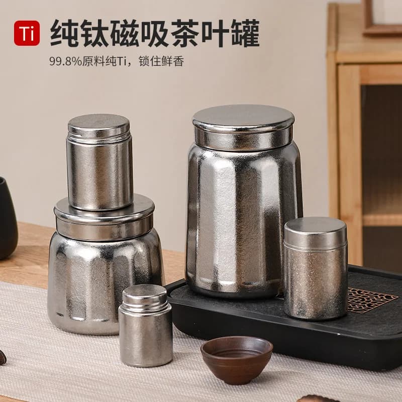 1.8L Large-capacity Pure Titanium Tea Box/Can With Magnetic Lid,Single-layer Snack Storage Box,Moisture-proof Sealed Container
