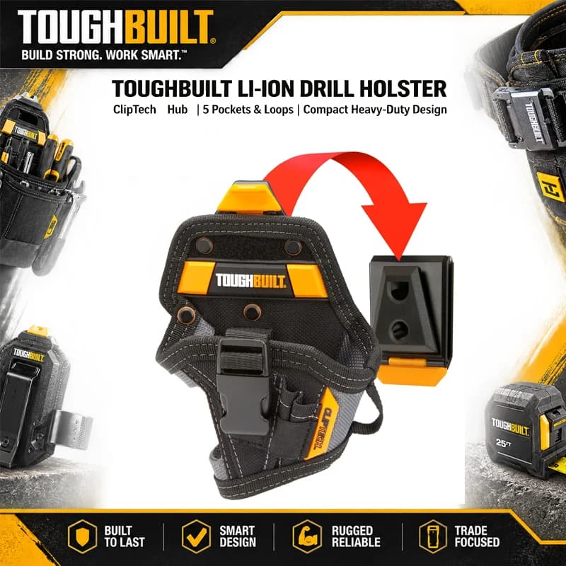Toughbuilt TB-CT-20-S Small Drill Sleeve with 5 Pockets and Belt Buckles, Suitable For Electricians And Woodworkers