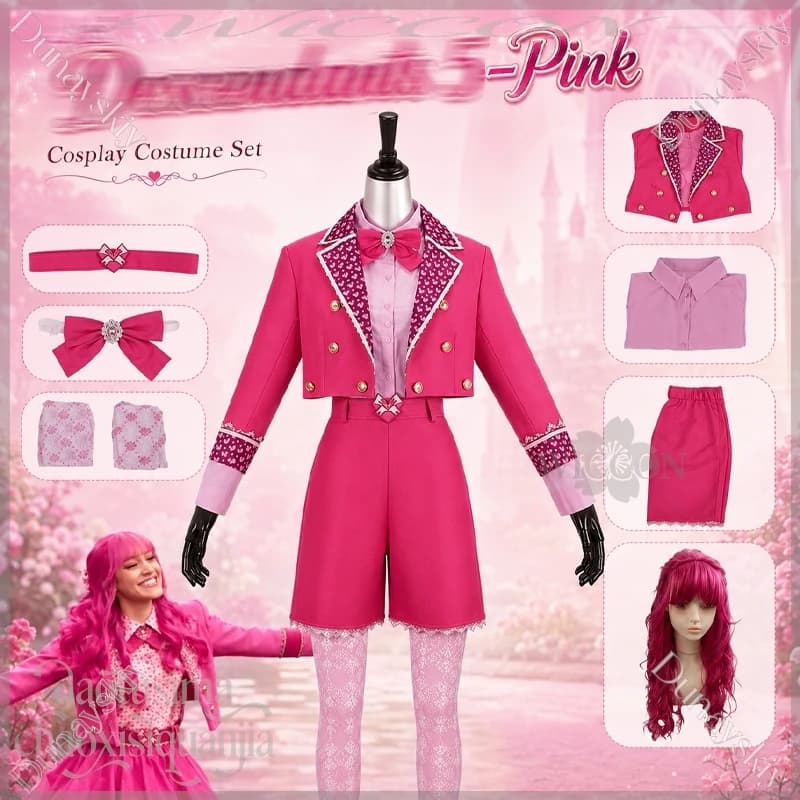 Pink Cosplay Descenn Anime Dantss Wicked 5 Short Jacket Kawaii Cute Shorts Shirt Bow Fashion Punk Uniform Wigs Halloween Party
