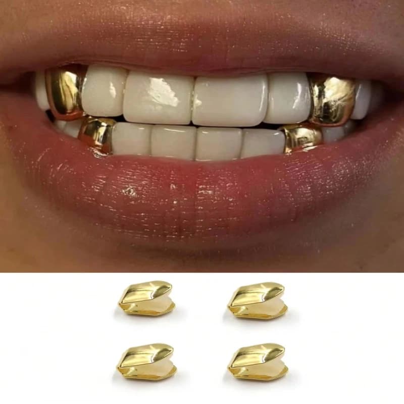 1/2/3/4 Pezzi Copertura Dentale Singola in Metallo Stile Hip Hop Rapper, con Design a Grillo e Fori, per Dente Superiore o Inferiore, Kit per Modellazione Denti Personalizzata