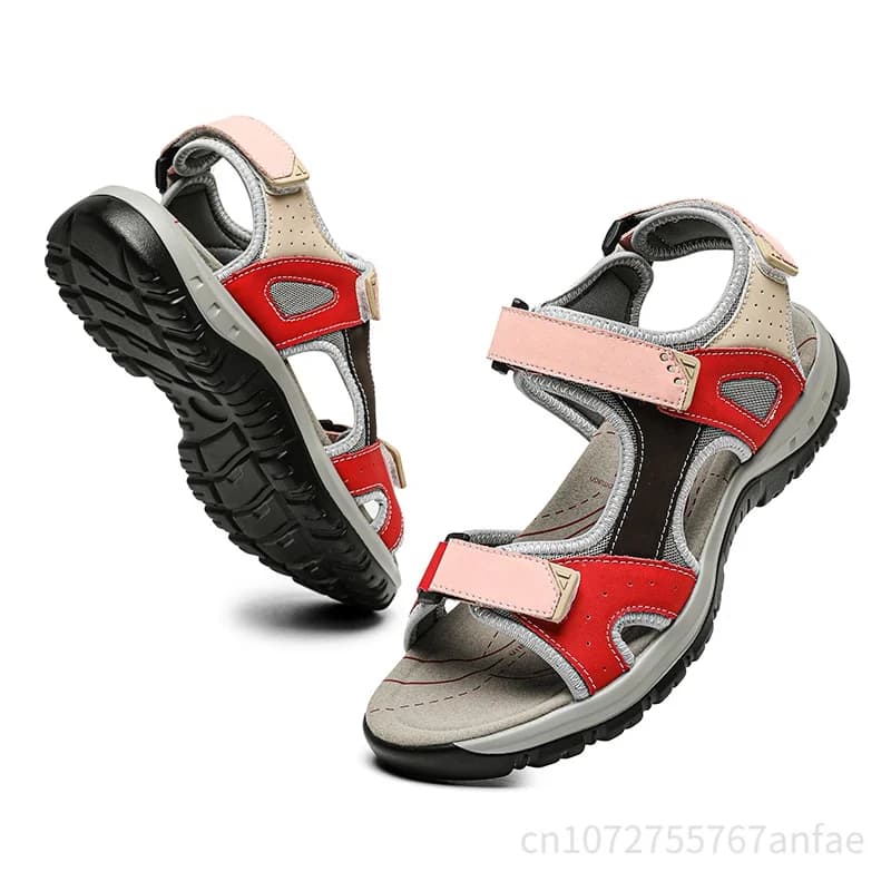 Nuovi Sandali Estivi in Pelle da Donna, Design alla Moda, Traspiranti, Scarpe Casual da Donna, Sandali Piatti da Spiaggia, Taglia Grande 42