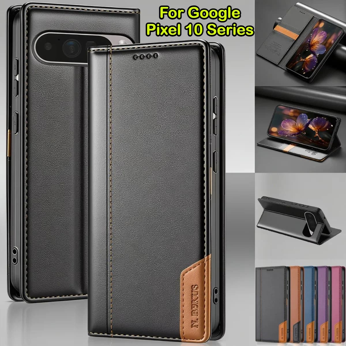 Custodia di Lusso in Pelle PU con RFID e Chiusura Magnetica per Google Pixel 10 9 Pro XL 8 A, con Slot Porta Carte, Funzione Stand e Protezione Antiurto