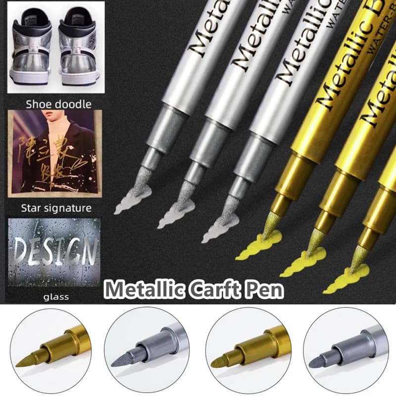 Pennarelli metallici 2 pezzi Oro Argento Bianco Pennelli morbidi permanenti Pennarelli artistici per illustrazioni di artisti Tessuto artigianale Manga