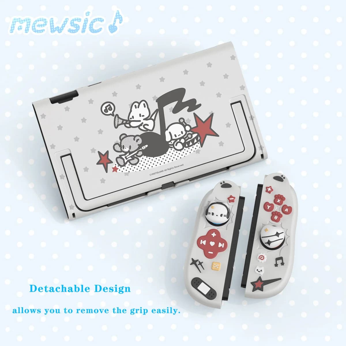 Full Set Mewsic Themed Protective Case Compatible with Switch 2 – NS2 Hard Shell & Silicone Grip Covers with 2pcs Thumb Grips