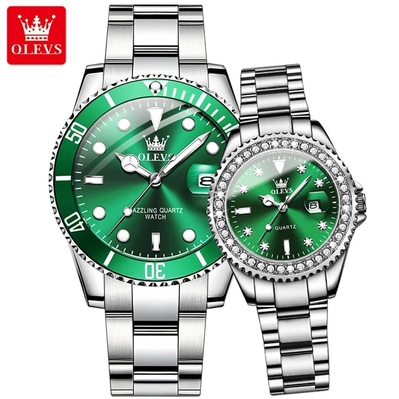 Fashionable torque watch Men's classic luxury calendar with magnifying lens Green dial Ladies' watches with waterproof diamond frame