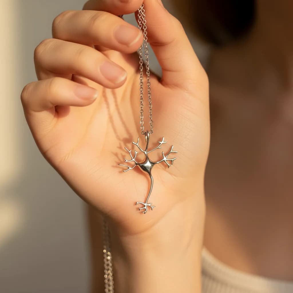 Collana con struttura di neurone in argento, ciondoli a forma di cellula neurone, simbolo personalizzato per studenti di medicina e ricercatori, regalo per medici