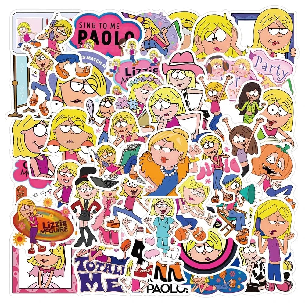 55 Pezzi Adesivi Disney di Lizzie McGuire, Adesivi Decorativi Cartoon Graffiti per Computer, Quaderni, Cancelleria, Giocattoli Fai-da-Te