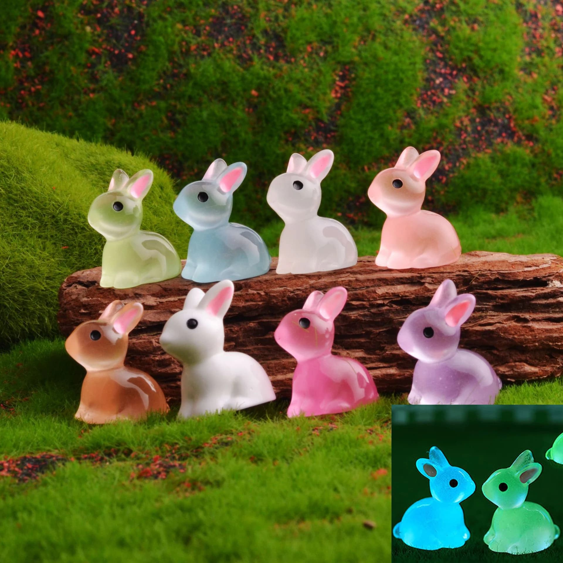 10 pz Carino Mini Conigli In Resina Luminosa In Miniatura 3D Piccolo Coniglio Bianco Ornamento Micro Paesaggio Decorazione Della Casa Delle Bambole Giocattoli Fai Da Te