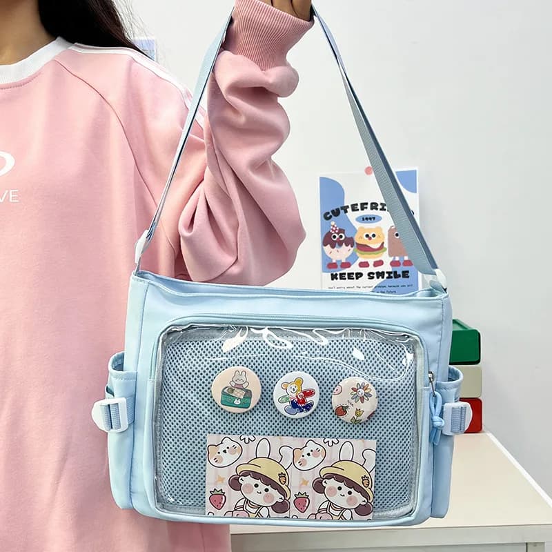 Borsa a tracolla trasparente per esposizione di Badge borsa a tracolla carina in stile Preppy color caramella Anime Expo borsa a tracolla per bambola da donna Itabag