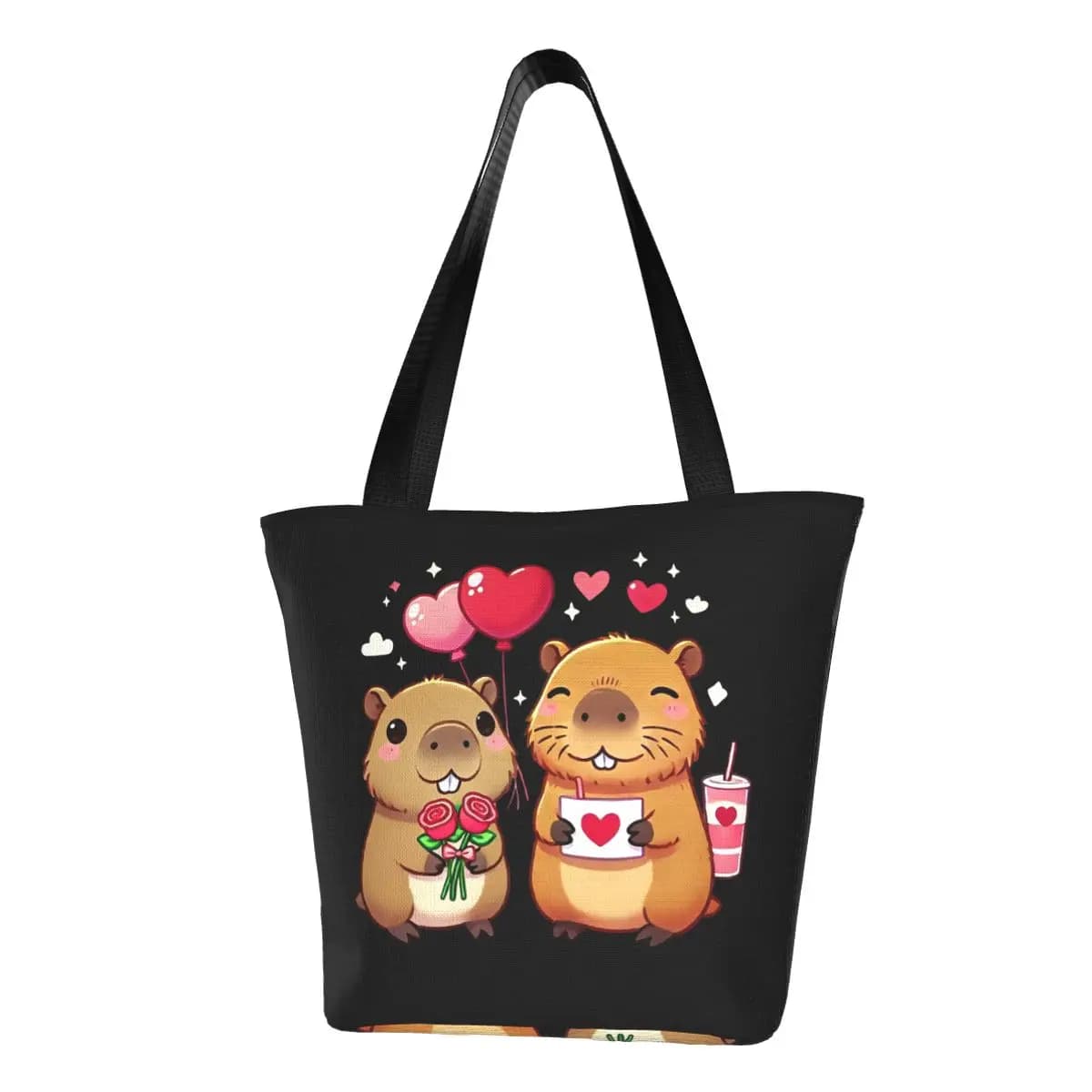 Borsa a tracolla riutilizzabile per la spesa in tela per la spesa con capibara carina alla moda personalizzata