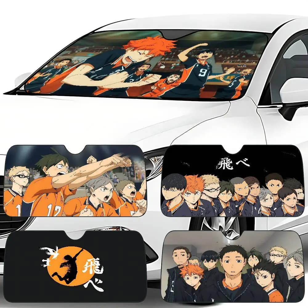 Anime H-Haikyuu K-Karasuno Parasole per auto 130x70 cm Parasole per auto Parabrezza Copertura Protezione UV Visiera automatica Accessori per auto