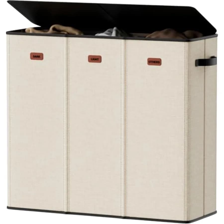 Cesto per Bucato da 185L con 3 Scomparti e Coperchio, Cesto per Vestiti Sporchi con 3 Sacchi Rimovibili, Cesto Extra Large