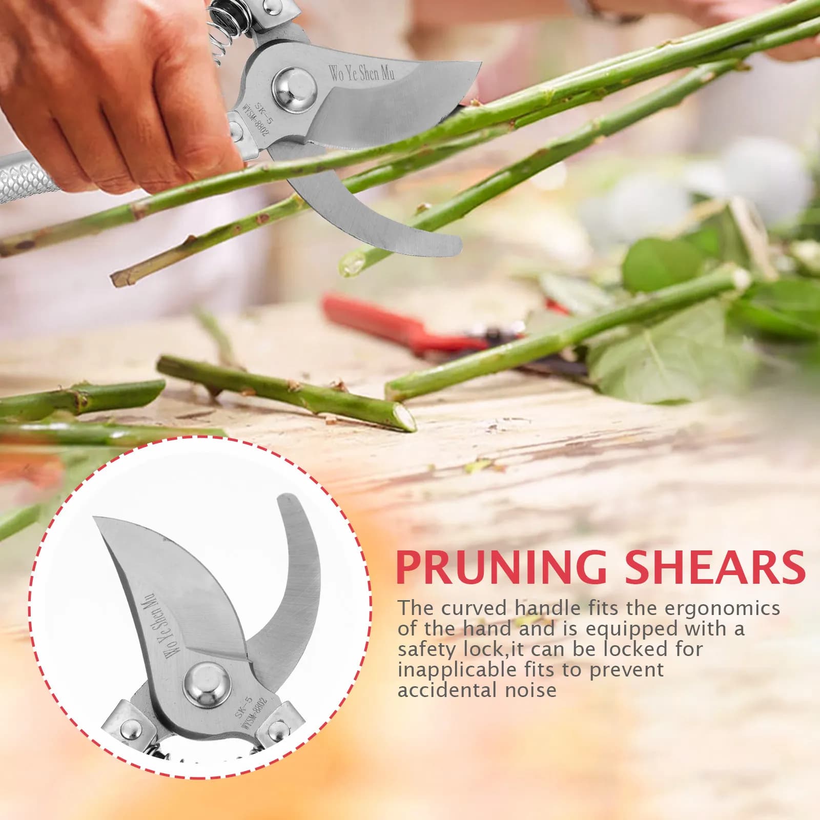 Stainless Steel Hergonomics Power Scissors, Professional Gardening Tools, For Flowers, Shrubs and Trees, Easy Use, Robuste