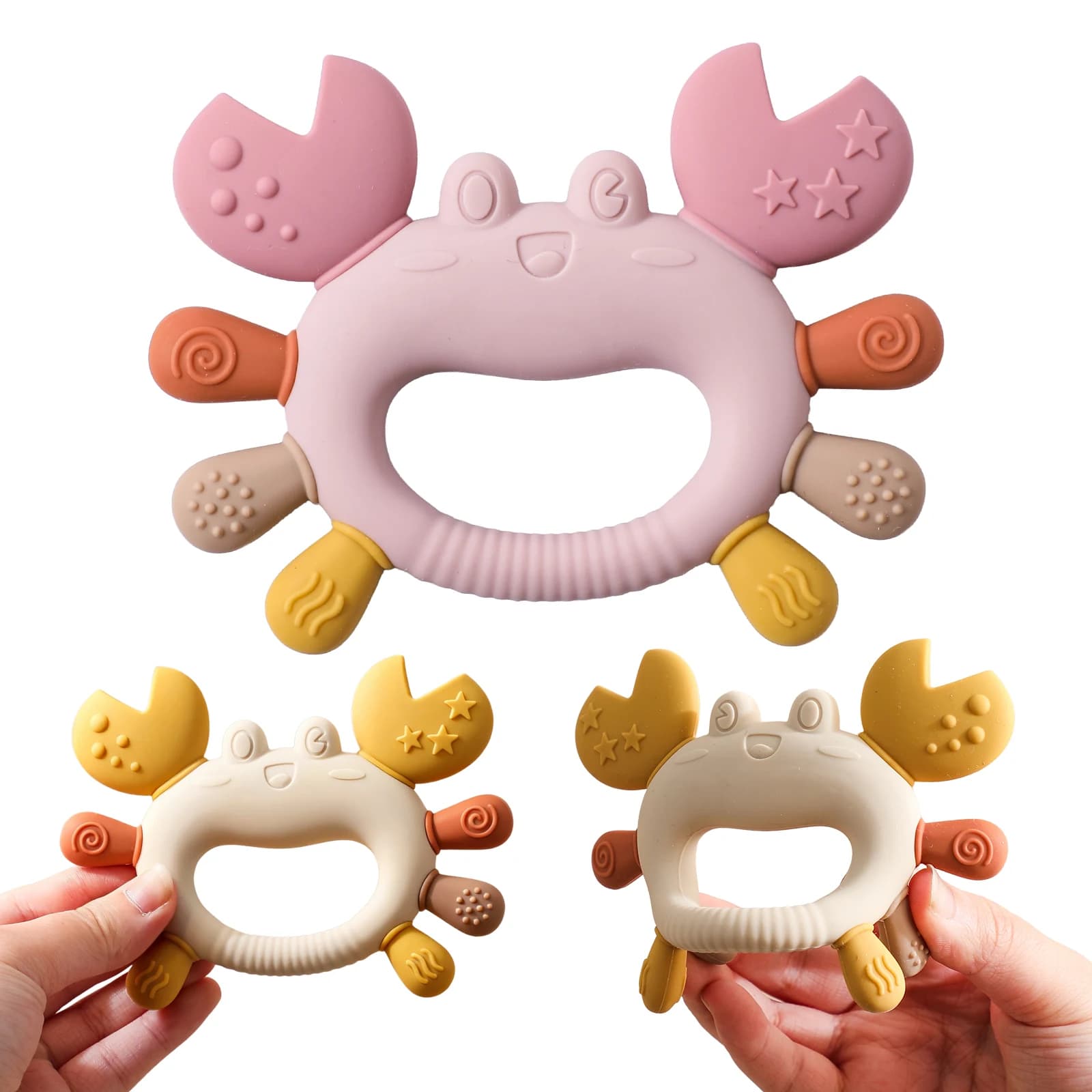 Giocattoli in silicone a forma di granchio per neonati – Giocattolo sensoriale per bambini 0-12 mesi, massaggiagengive dal design testurizzato, facile da afferrare e pulire