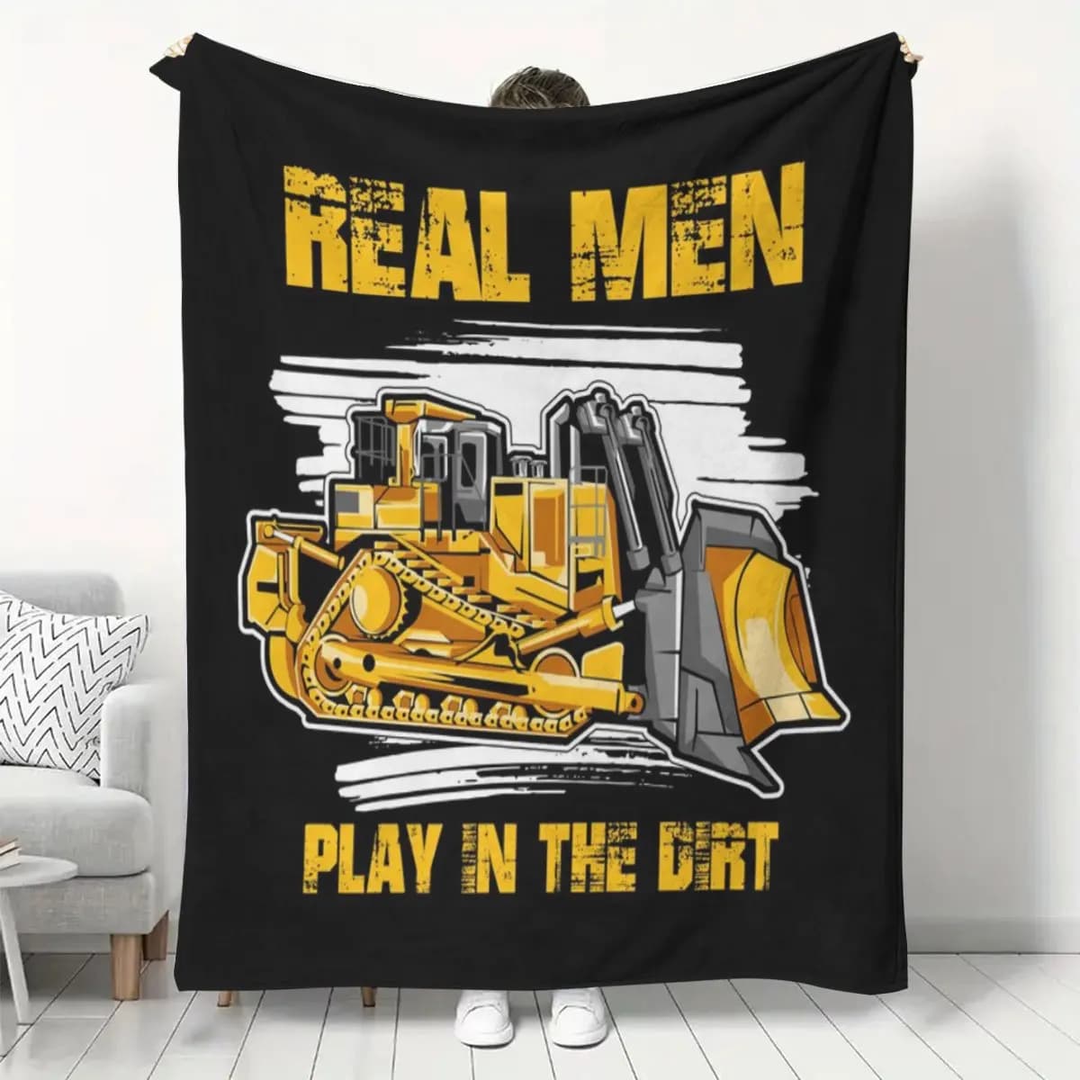 Modello di design di un bulldozer Coperta stampata in flanella adatta a tutte le stagioni adatta per divani da ufficio e viaggi