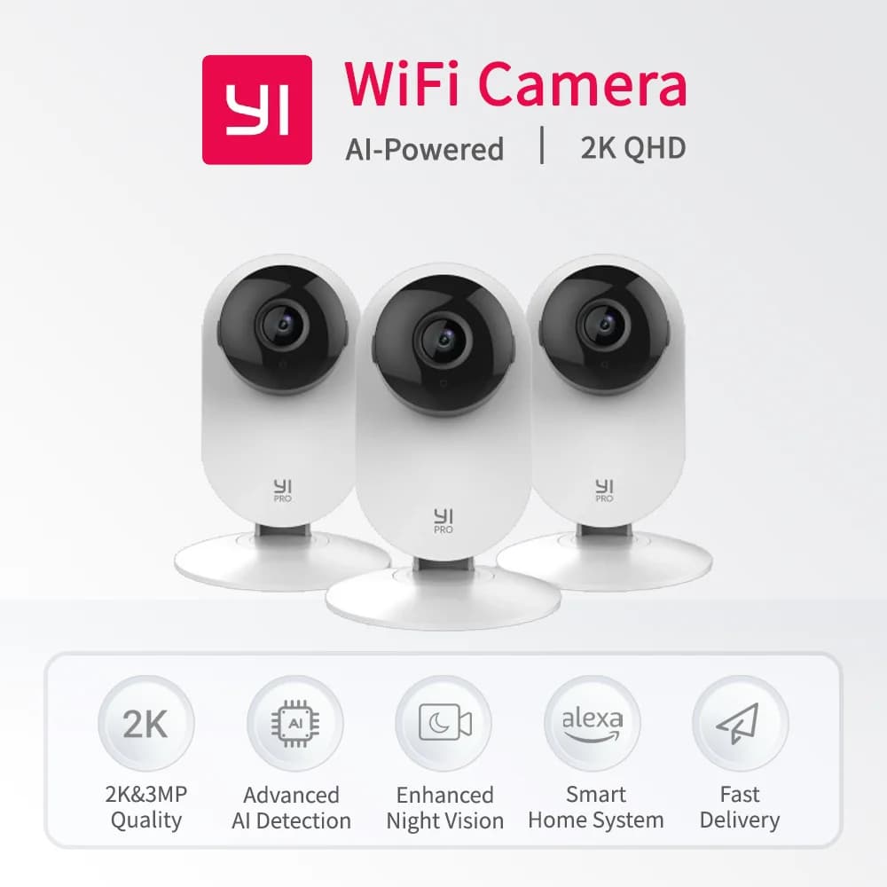 YI Pro Kit 3 pcs Home Camera 2K Smart Security Monitoring System IP Wi-Fi with baby monitor for night vision on iOS, Android app
