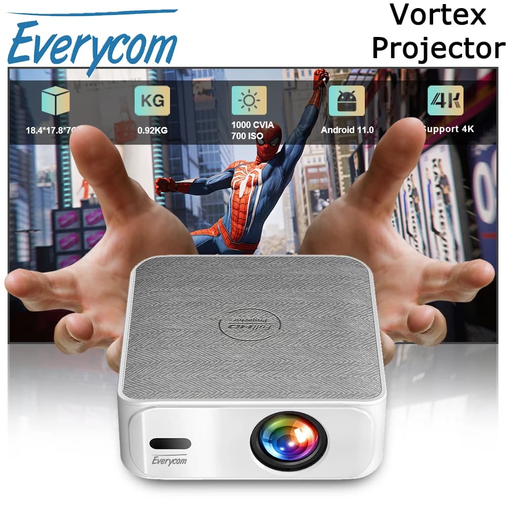 Everycom Vortex Mini Projector 1000 CVIA Full HD 1080P Support 4K Decoding Home Theater Portable Video Android 11.0 Smart Beamer