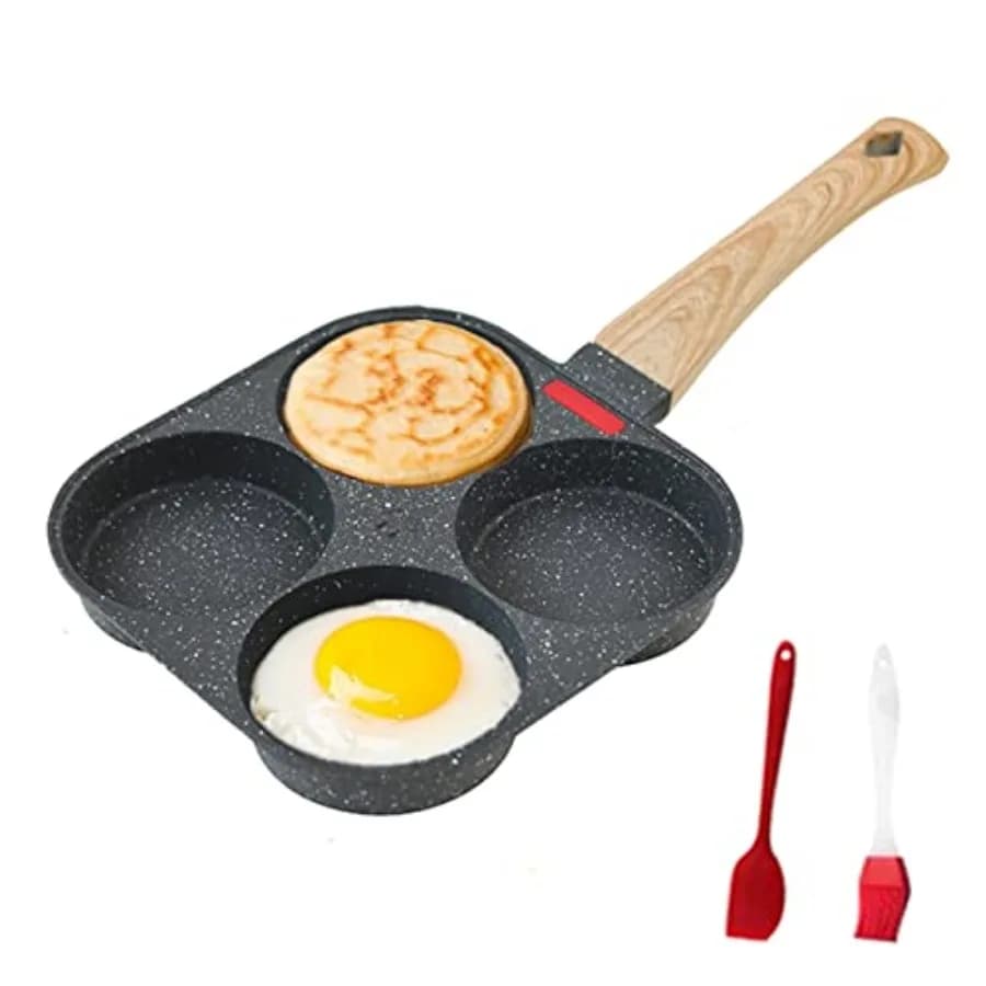 Padella Antiaderente per Uova a 4 Scomparti in Granito, Versatile per Colazione, Compatibile con Ga
