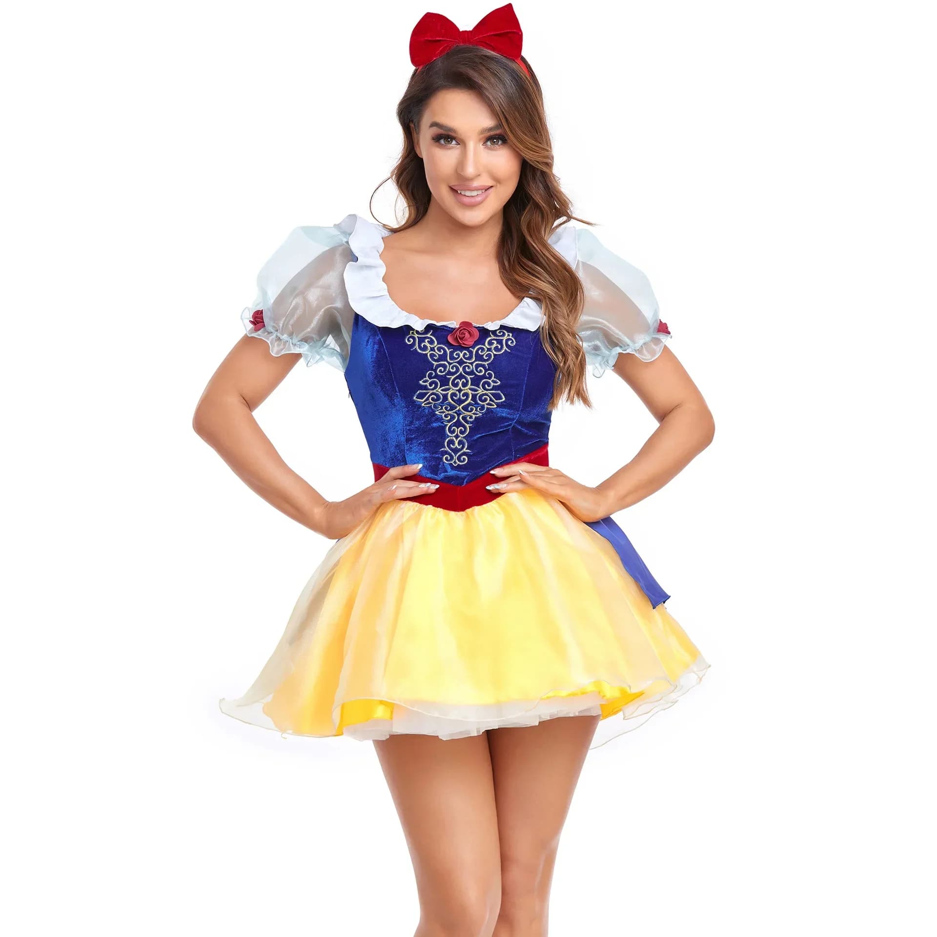 Adult Snow White Dress Women Deluxe Classical Fairy Tale Princess Dress Up Costume Halloween Cosplay Outfits