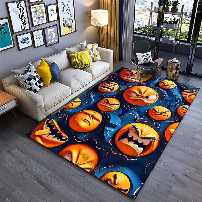 Tappeto con faccine emoticon arrabbiate, tappeto da yoga, decorazione per soggiorno, tappetino per gattonare per bambini, zerbino, tappeto per area giochi