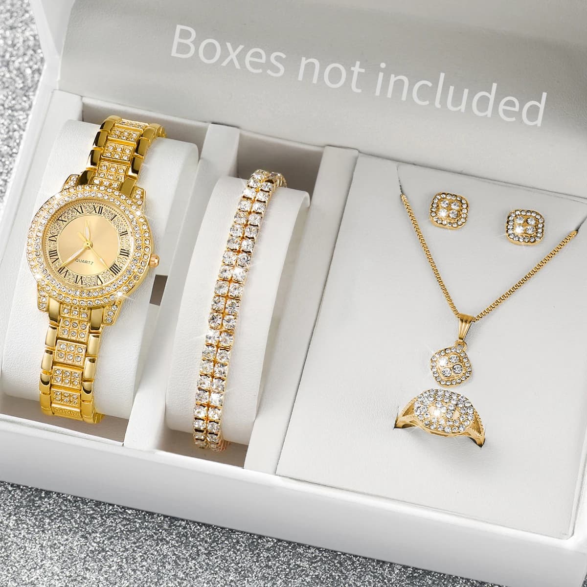 6 pieces/set women's watch fashion rhinestones dial Rome quartz watch stainless steel bracelet watches set of diamonds (without box)
