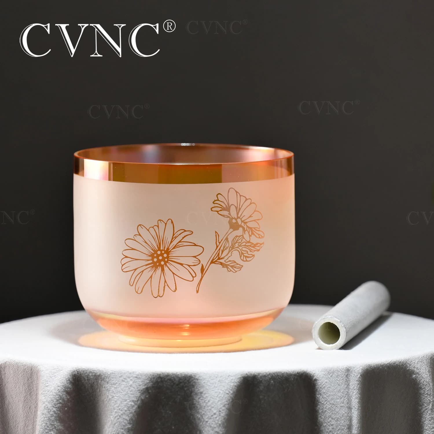 CVNC 6 Inch Dream summer flowers Clear Quartz Crystal Singing Bowl for Sound Healing instrument with Mallet