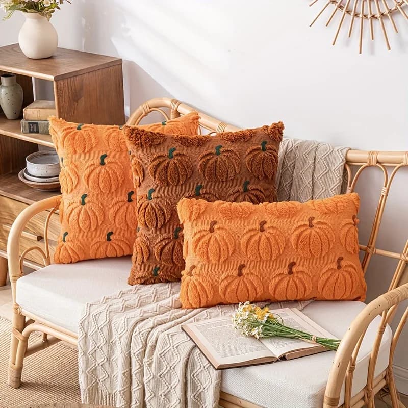 Fodere per cuscini autunnali con zucca 18 x 18 Fodere per cuscini decorativi Fodere per cuscini per divano in morbida pelliccia sintetica per il raccolto autunnale