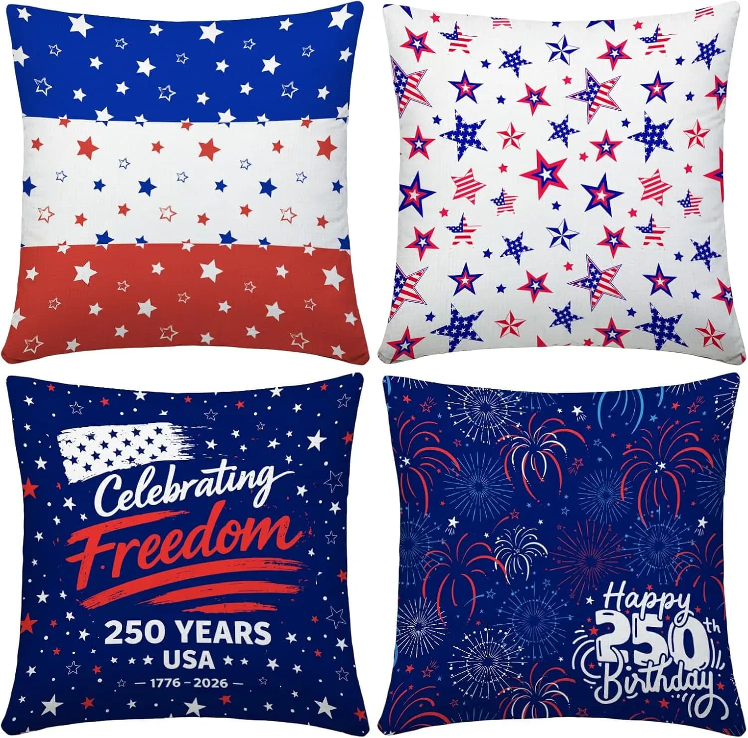 4 Pack American Flag Throw Pillow Covers Set Patriotic USA Home Decor Stars Stripes Cushion Pillow Polyester for Living Room Bed