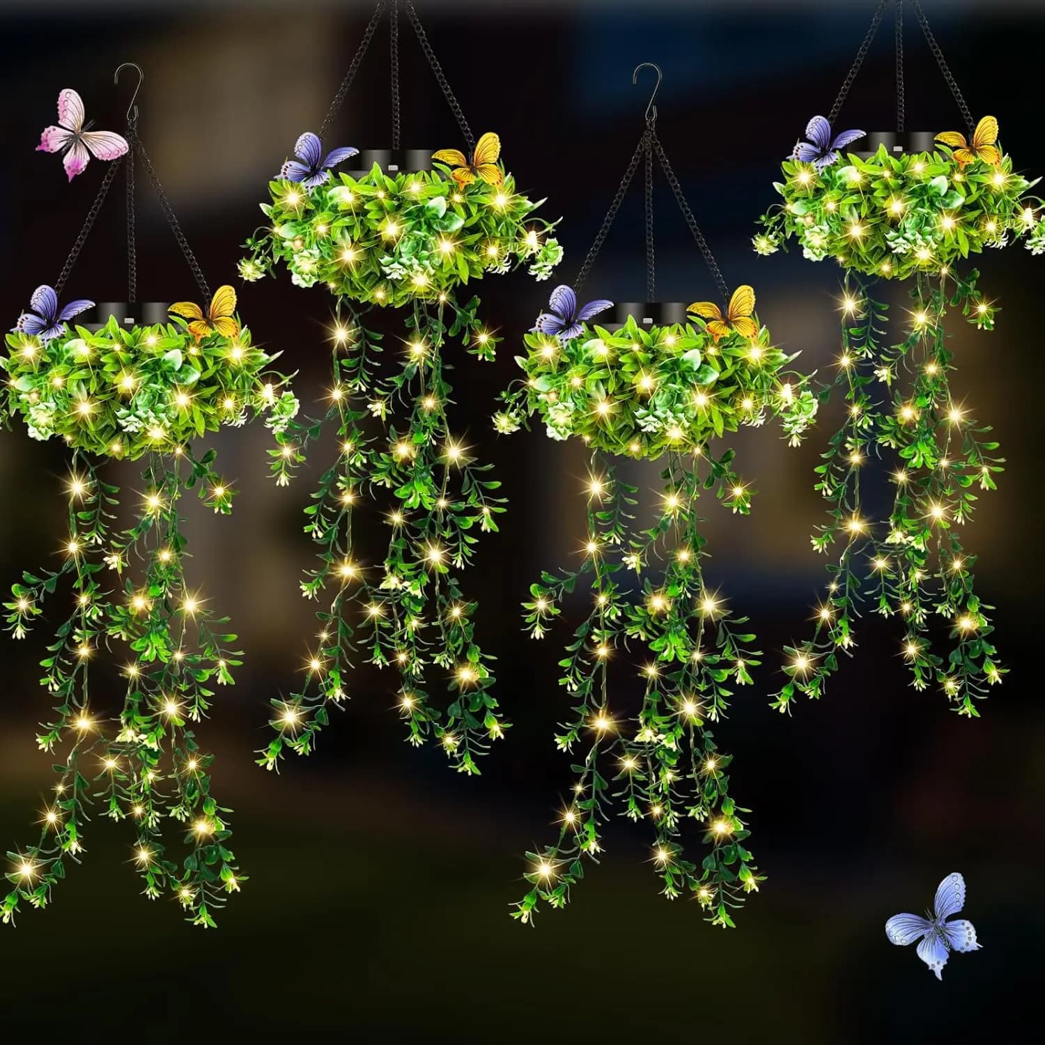 Luci solari da giardino a sospensione, confezione da 4, 66 LED, luci a stringa a forma di fiori realistici, IP65