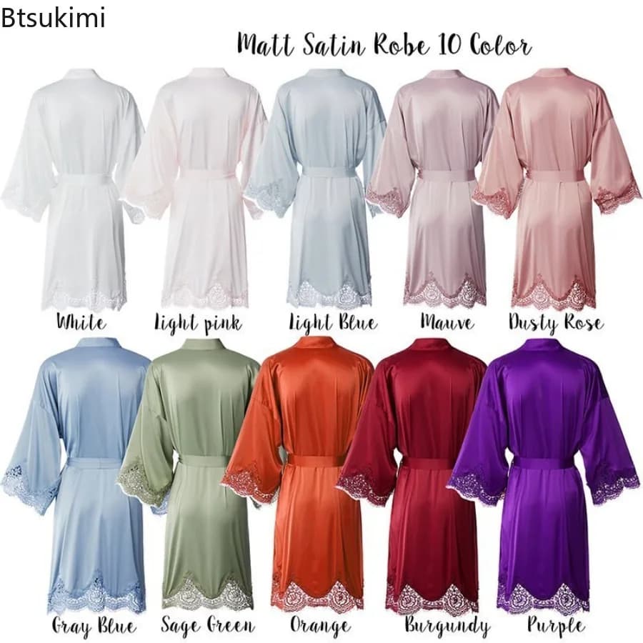 Accappatoi da donna Pigiama Tinta unita Pizzo Spose Damigelle d'onore Abiti da sposa Abiti Kimono Abiti larghi in raso di seta Abiti per la casa