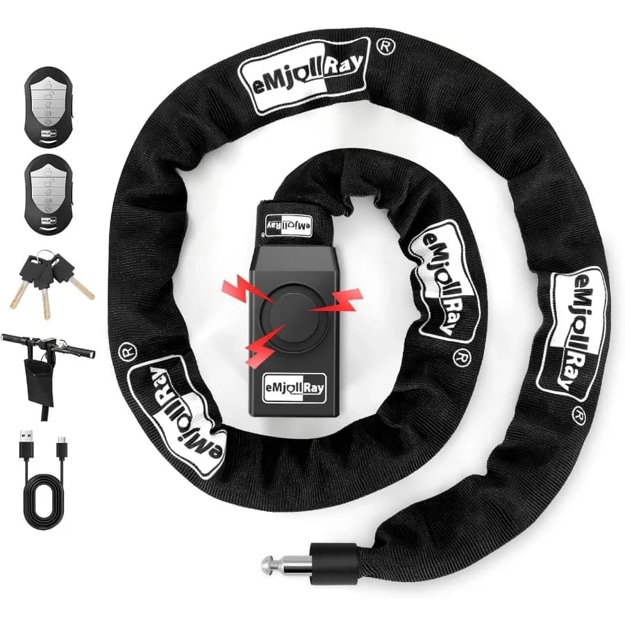 Lucchetto a catena per bici resistente da 4 piedi con allarme antifurto da 110 dB per la sicurezza di motociclette e biciclette EScooter include ricarica USBC C