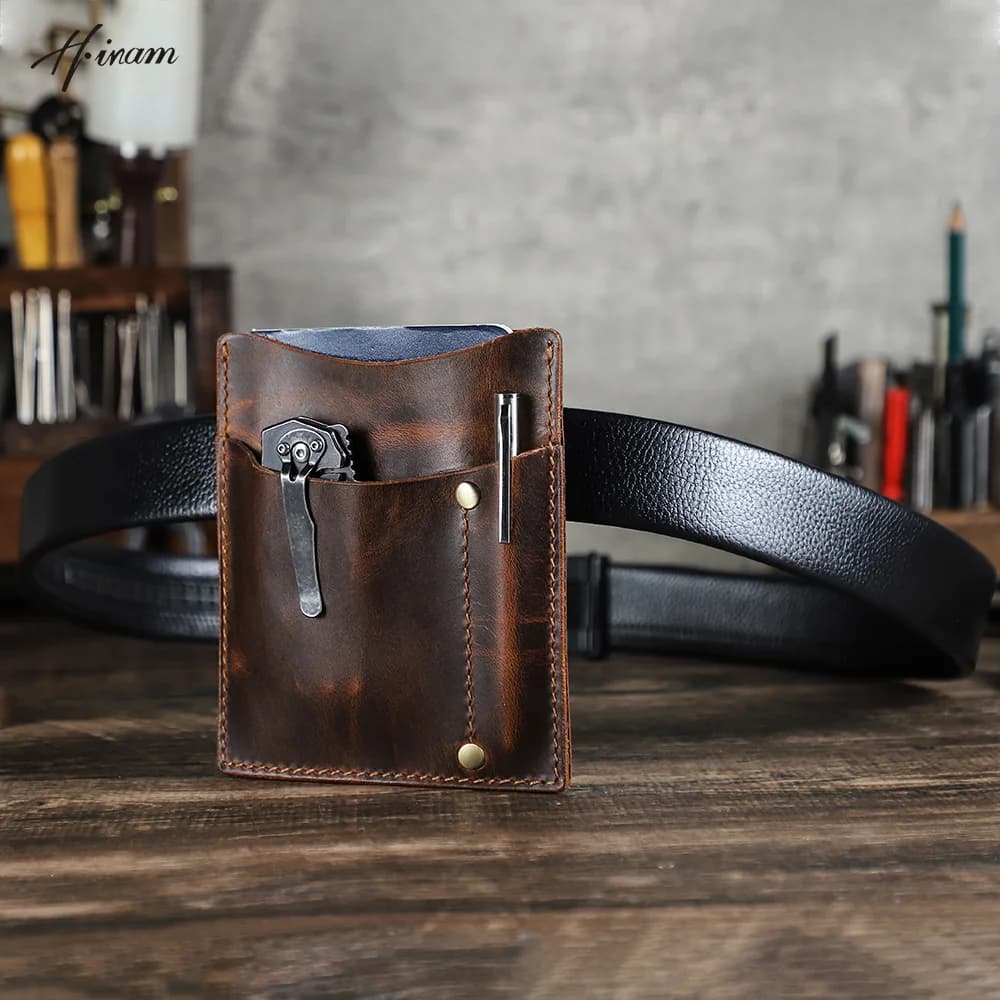 Hiram Handmade Genuine Leather EDC Organizer Sheath Tactical Tool Pouch Holster with Belt Clip Storage Bag