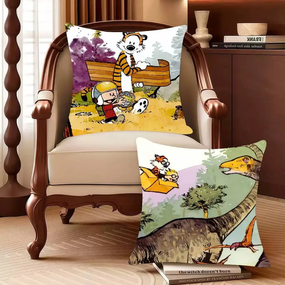 Cute C-Calvin and H-Hobbes Animated Cartoon Cushion Decor Protective Covers Comfortable and soft for sofa Living Home Office